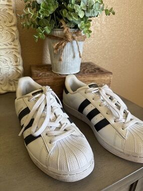 adidas White Sneakers with Black Stripes - Classic Shell Toe